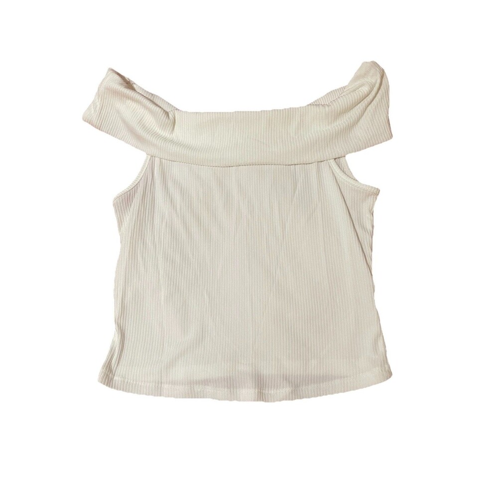 Iris Basic White Ribbed Off-the-Shoulder Crop Top